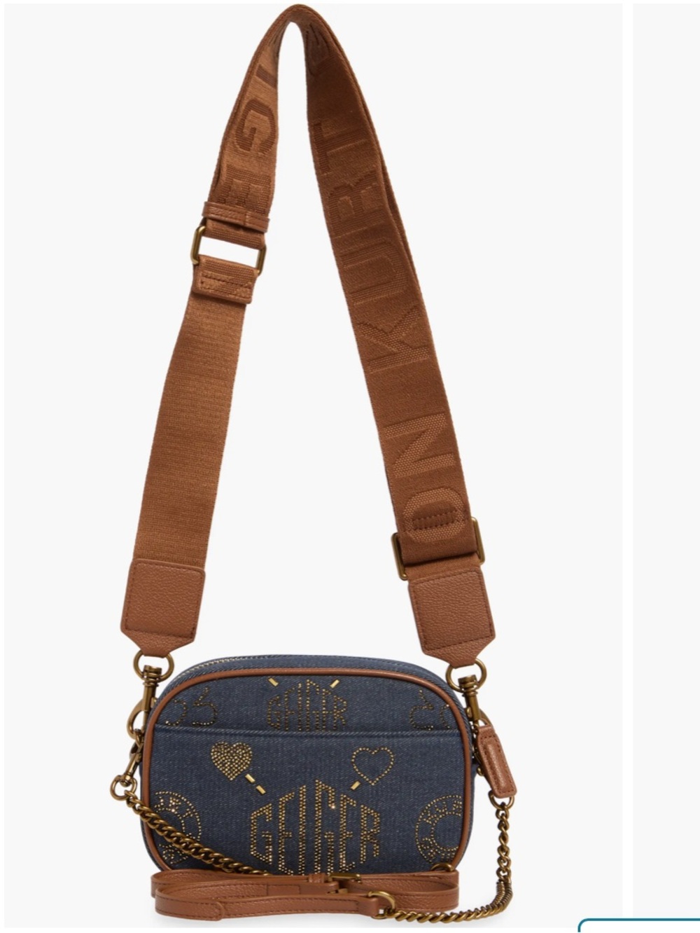 Kurt Geiger Chiswick Camera Denim Crystal Logo chain wide strap dark blue wash - Picture 5 of 17